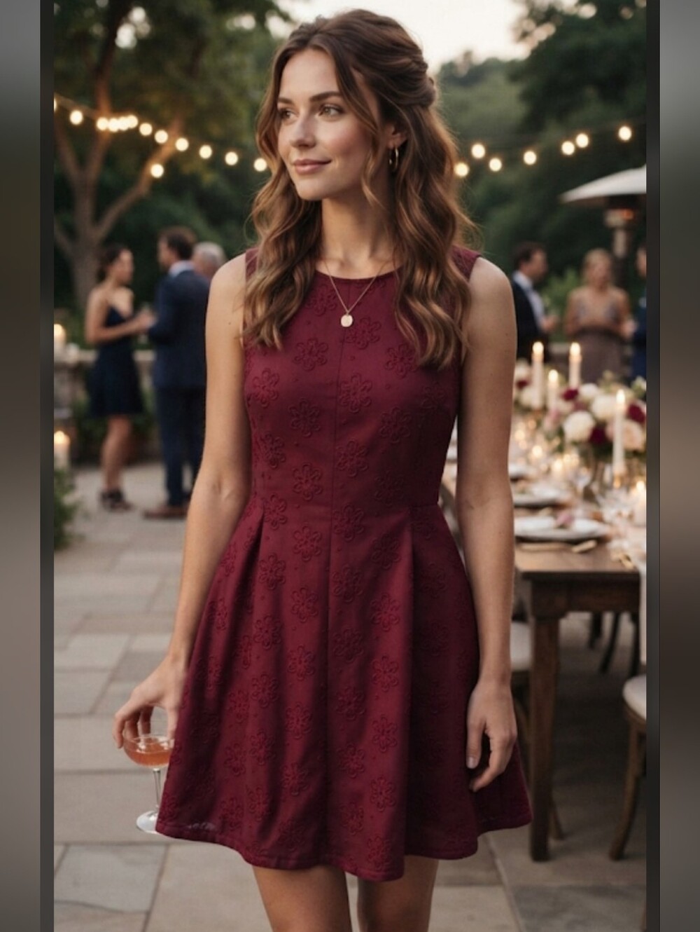 Alya Vibrant Burgandy Cut-Out Floral Mini Dress